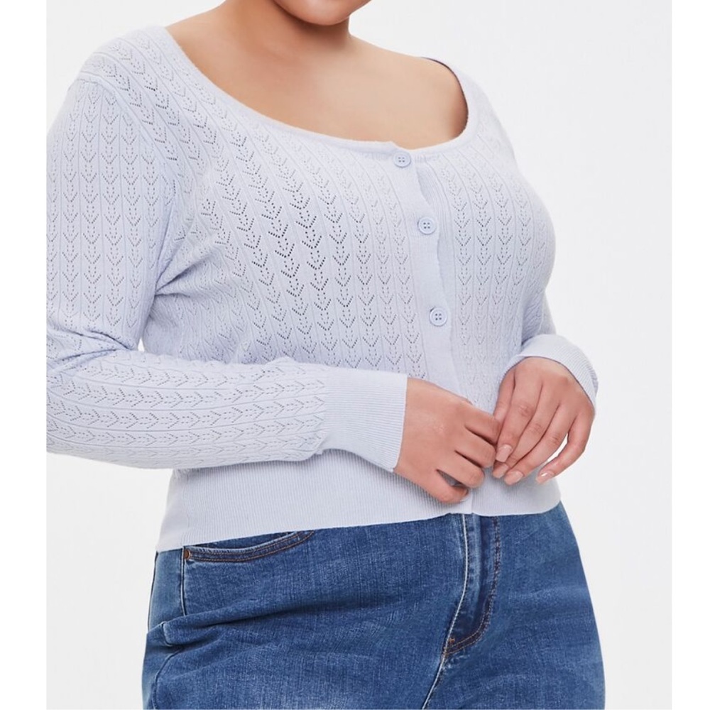 NWT F21 Plus Pointelle Cardigan Sweater - Baby Blue - Size 2X